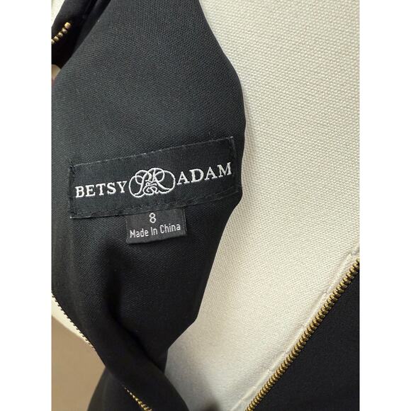 Betsy & Adam Arielle Scuba Crepe Ruffle Slit Asymmetrical Maxi Gown Black Size 8 - Picture 7 of 12